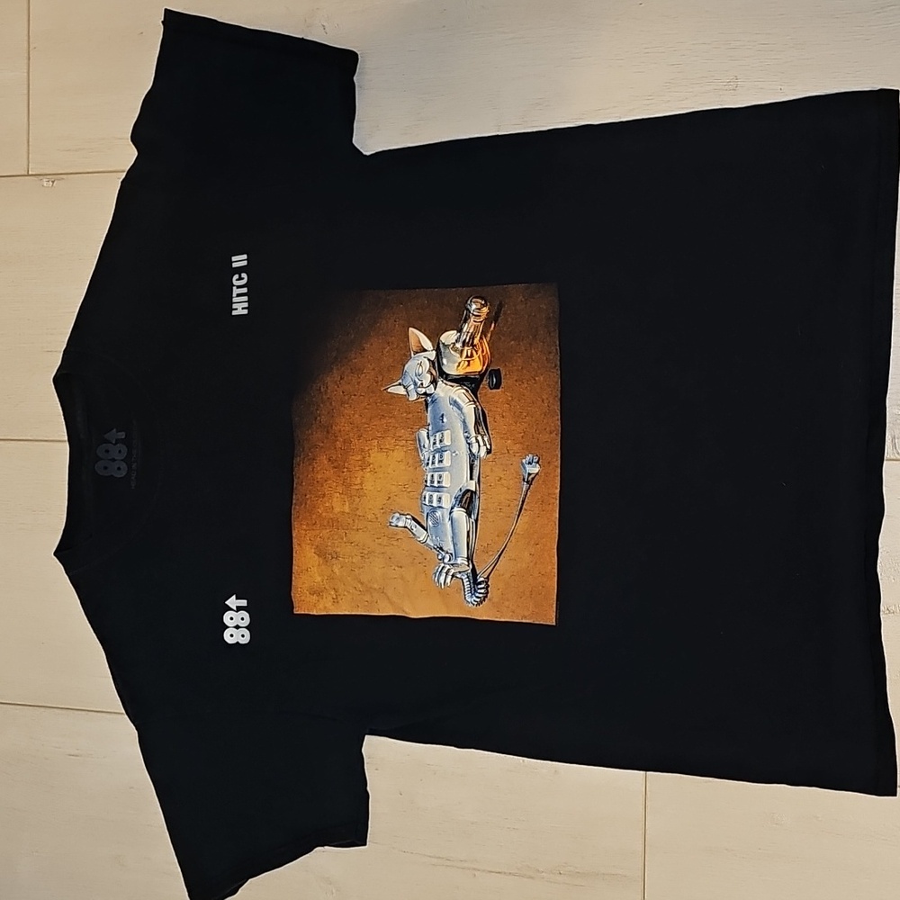 88 Rising Head in the Clouds II Sorayama Robotic Cat T-Shirt Black Size Medium